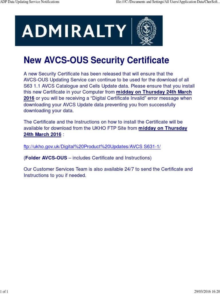 New AVCS-OUS Security Certificate Update | PDF