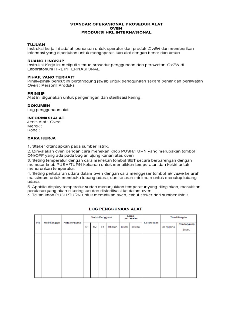 Sop Pemakaian Oven PDF