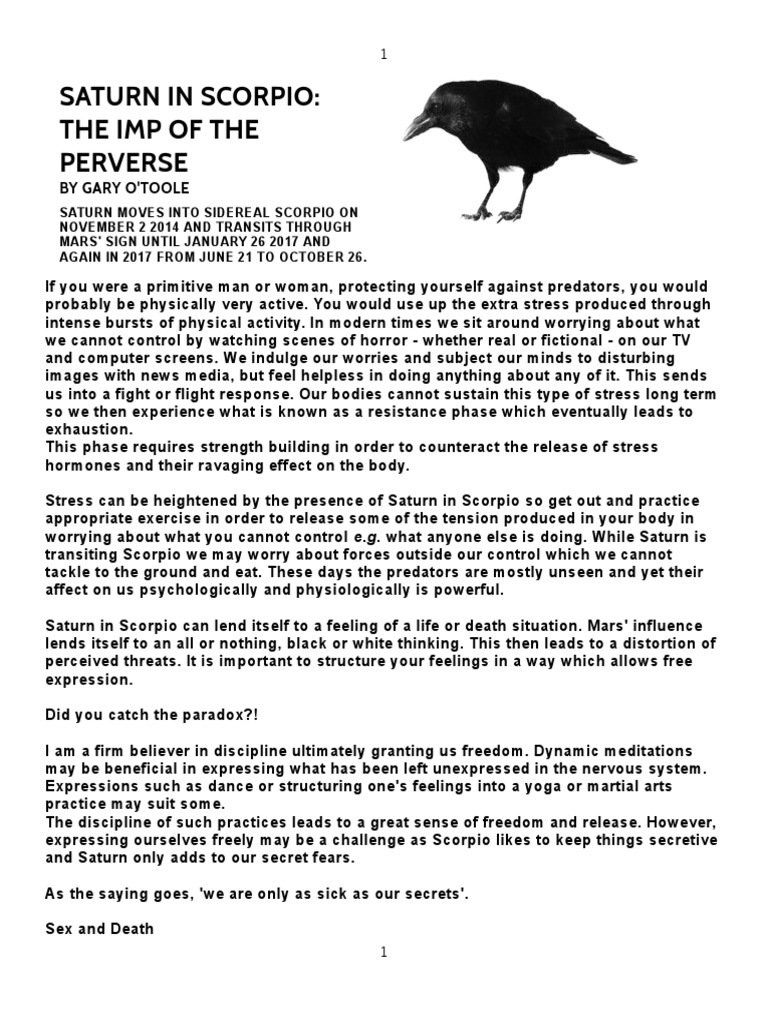 Saturn in Scorpio PDF In Astrology Astrological Sign