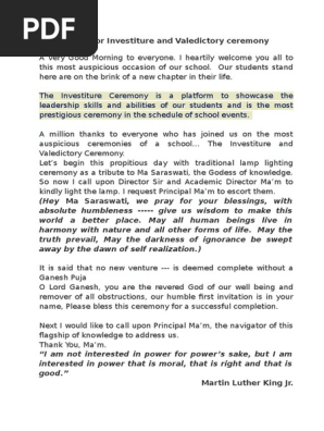 Script For Investiture Cript For Investiture And Valedictory Ceremonyand Valedictory Ceremony Pdf
