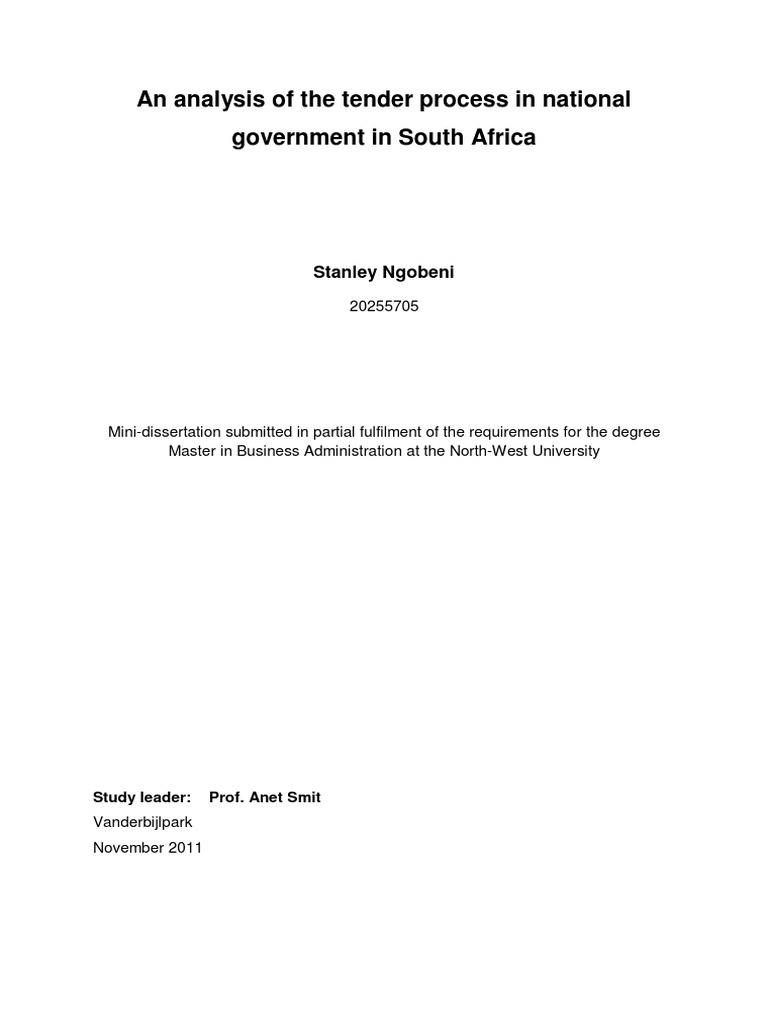 An Analysis of the Tender Process in National Government in SOuth
