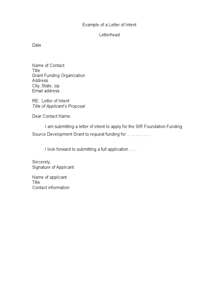 Example of A Letter of Intent | PDF