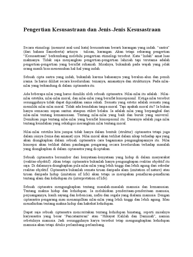 Pengertian Kesusastraan Dan Jenis Pdf