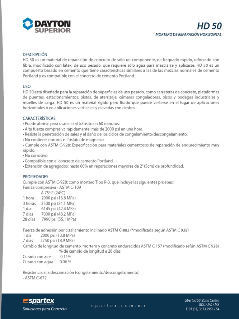 Mortero HD 50 para Reparación de Concreto | PDF | Cemento | Hormigón
