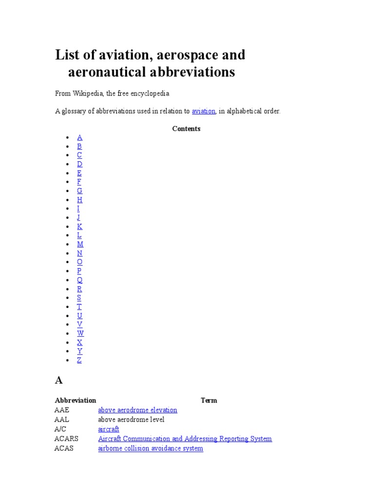 List of Aviation, Aerospace and Aeronautical Abbreviations Air Traffic Control Takeoff