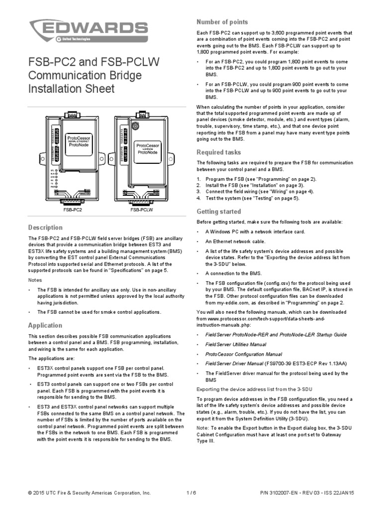 3102007-En R03 FSB-PC2 and FSB-PCLW Communication Bridge Installation ...