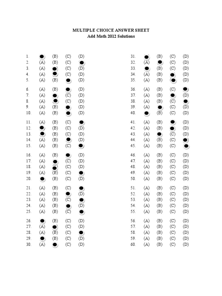 Math 2012 Multiple Choice Answers | PDF