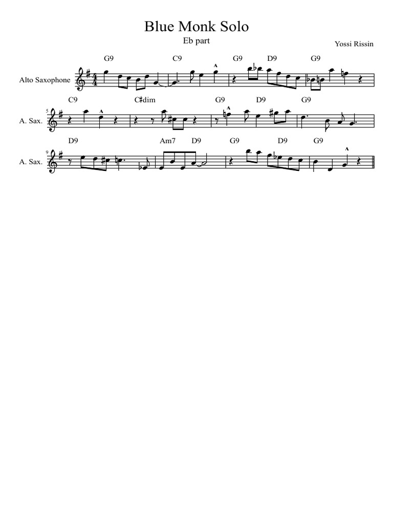 Blue Monk Solo PDF Saxophone Woodwind Instruments