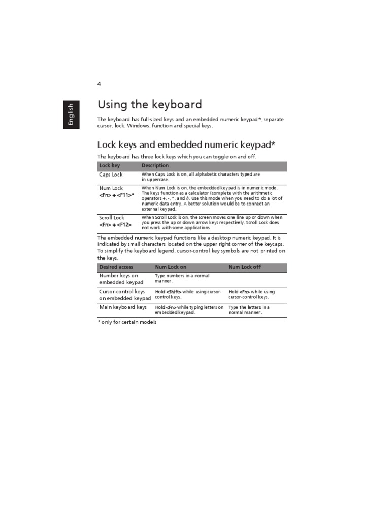 Using The Keyboard: Lock Keys and Embedded Numeric Keypad | PDF