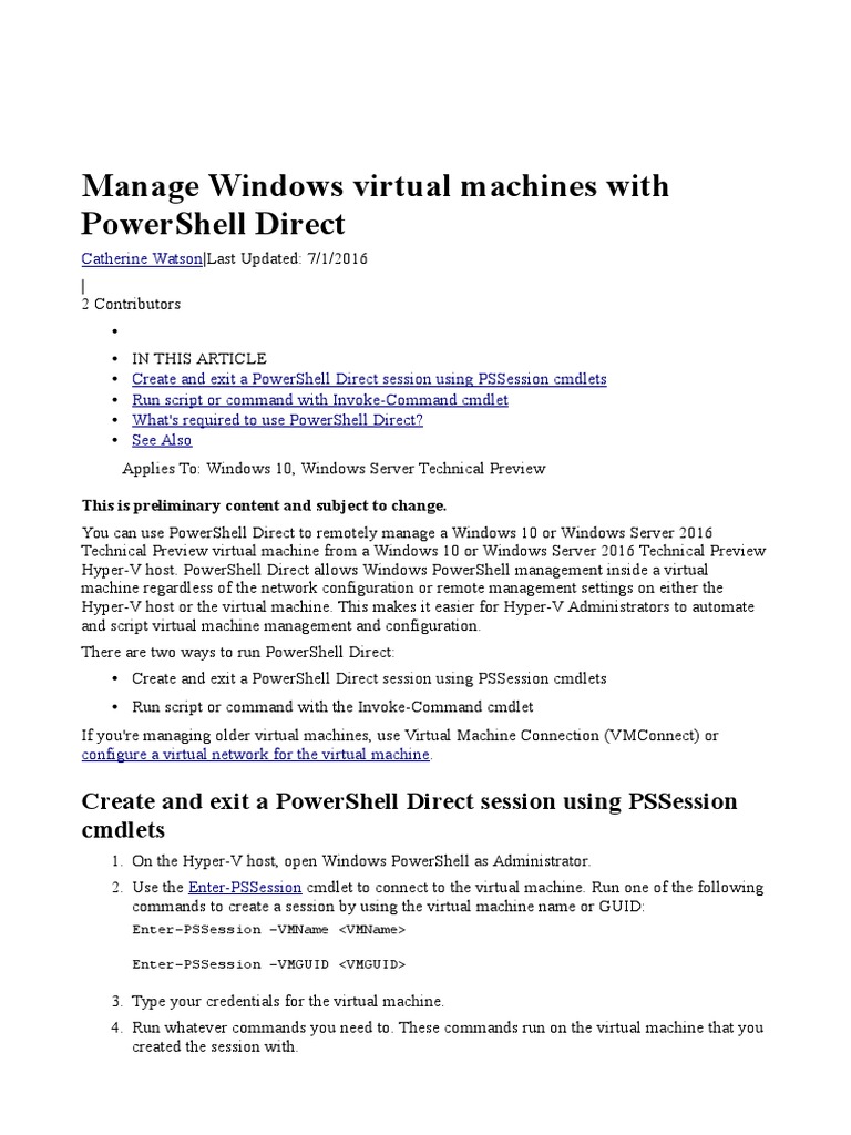 Manage Windows Virtual Machines With Powershell Direct | PDF | Hyper V ...