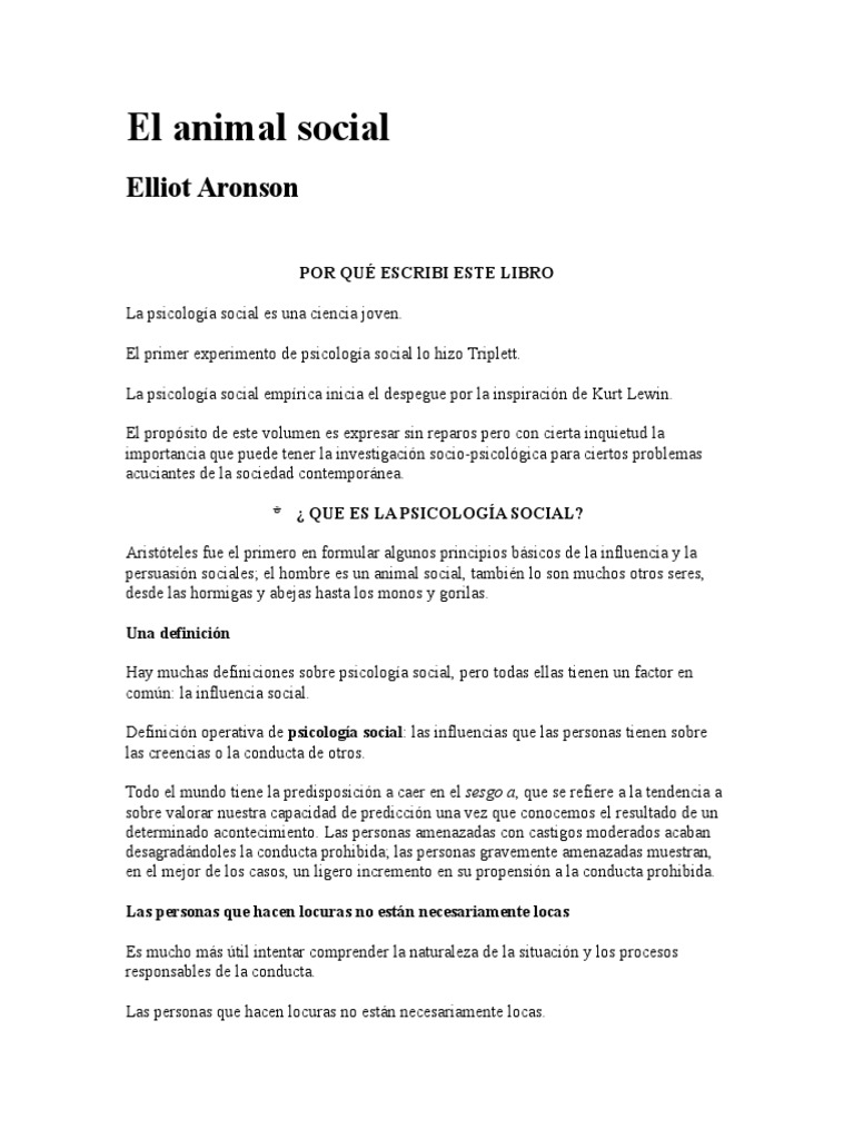 Aronson Elliot El Animal Social Heuristico Psicologia Social