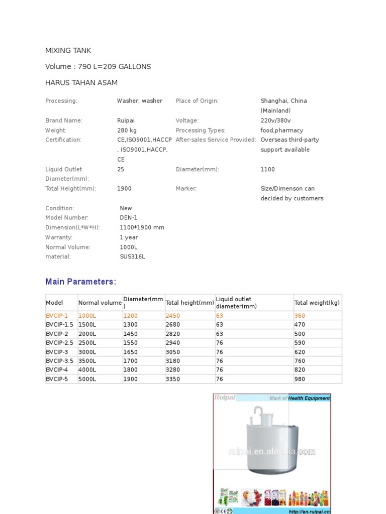 790L Stainless Steel Mixing Tank | PDF