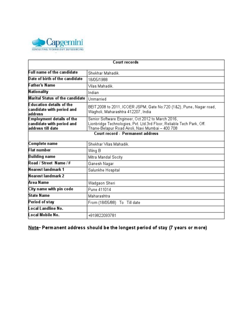 Court Record Form PDF