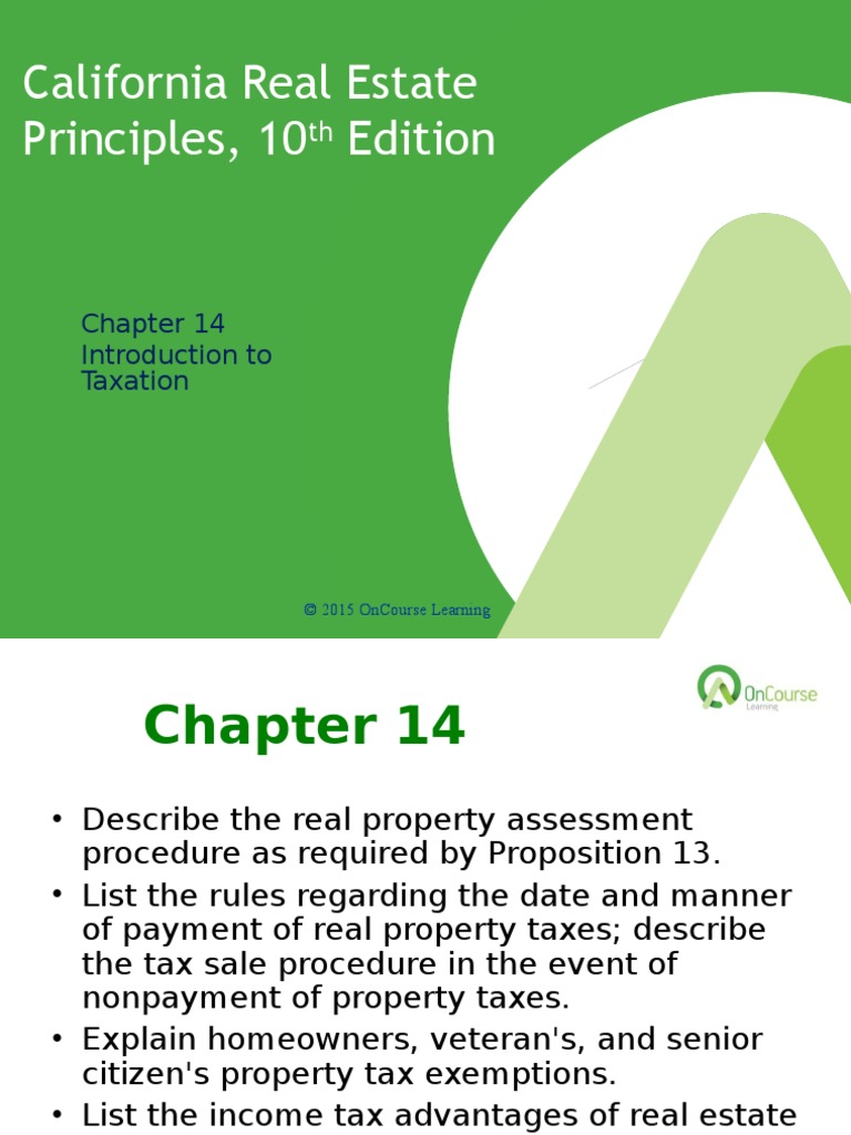 California Real Estate Principles, 10e PowerPoint CH 14 PDF Property Tax Taxation In