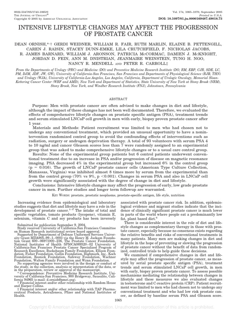 Intensive Lifestyle Changes and Prostate Cancer | PDF | Prostate Cancer ...