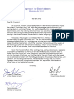 Letter to Obama asking for "official views" on DADT repeal