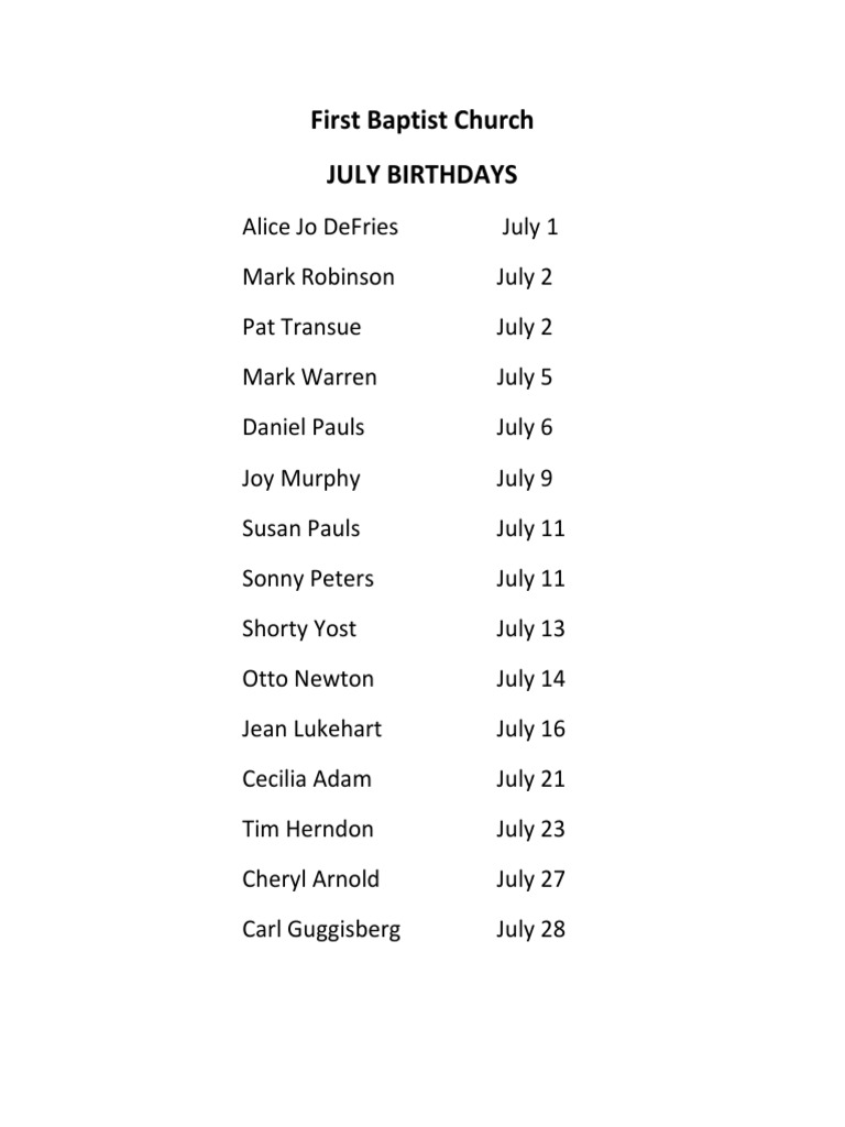 July Birthdays | PDF