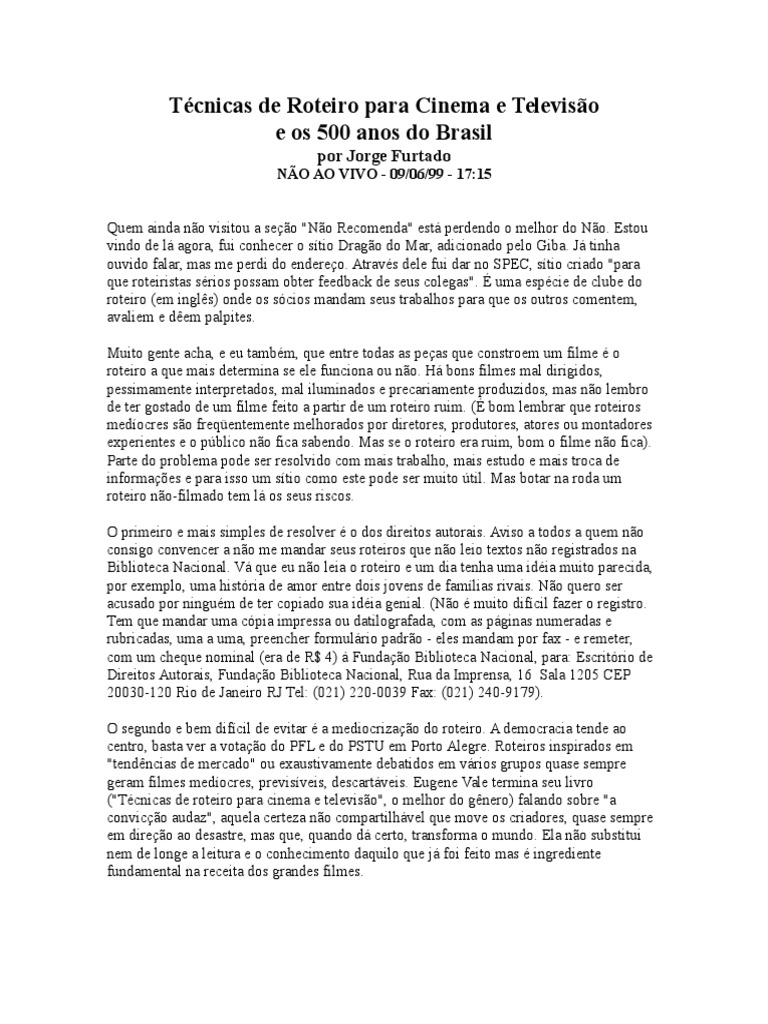 Técnicas de Roteiro para Cinema e