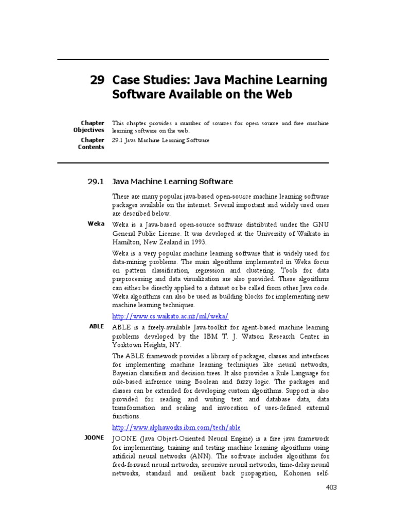 CH 29 Case Studies Java Machine Learning Software Available On The