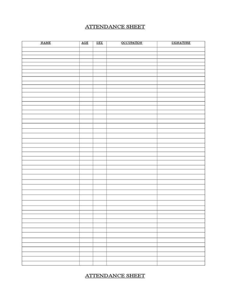 Attendance Sheet Template With Signatures PDF