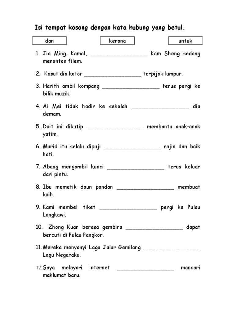 Latihan Kata Hubung Tahun 2 Pdf
