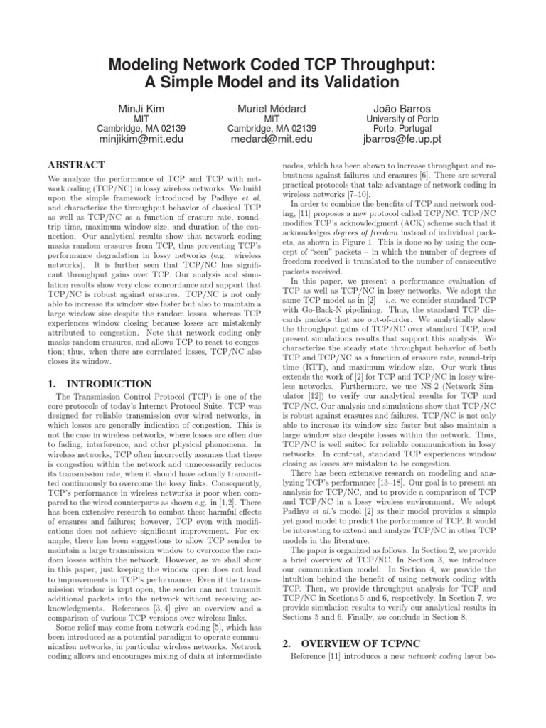 Modeling Network Coded TCP Throughput - A Simple Model and Its ...
