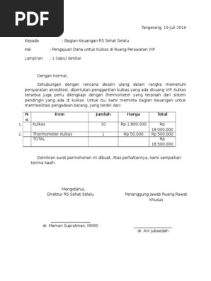 Contoh surat pengajuan dana operasional