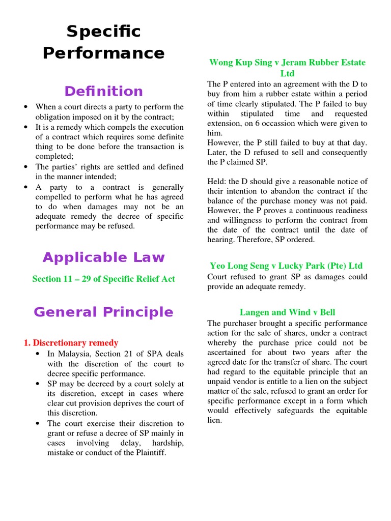 Specific Performance Specific Performance Equity Law