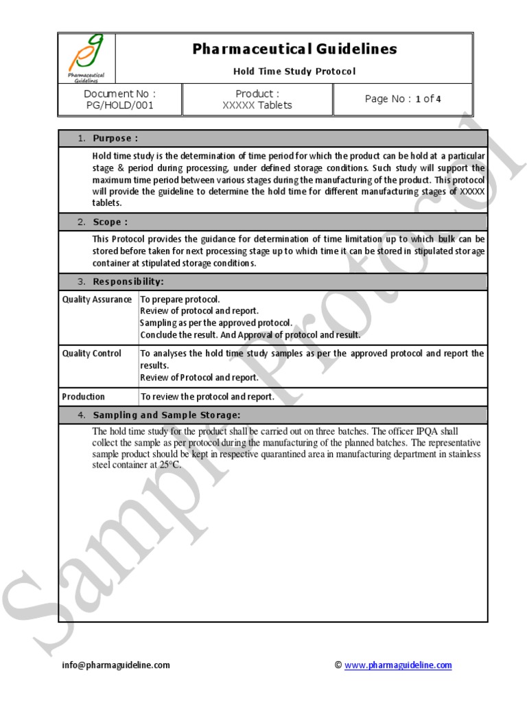 Hold Time Study Sample Protocol PDF Tablet (Pharmacy) Chemistry