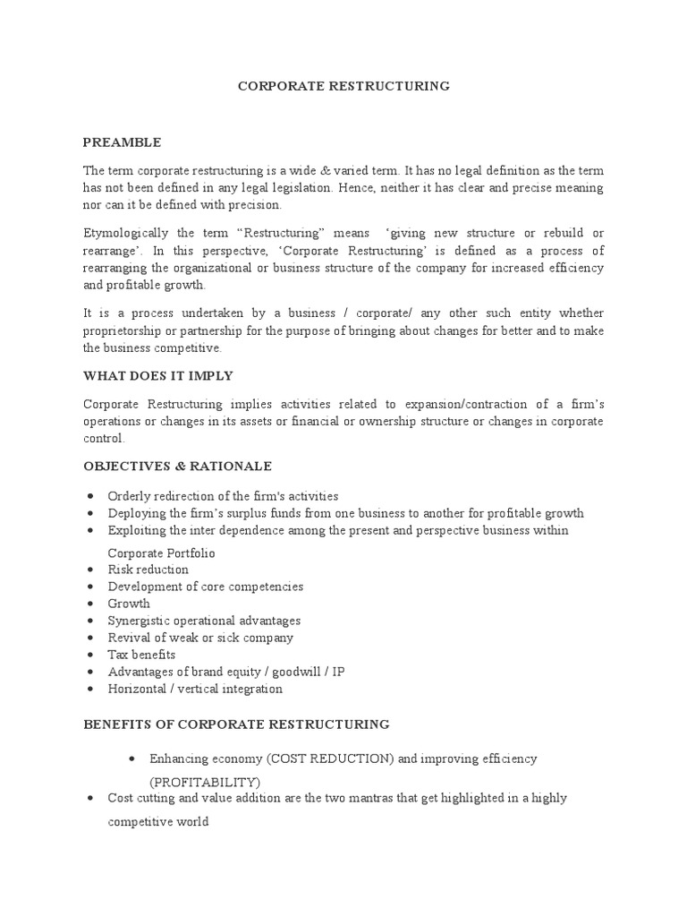 Corporate Restructuring | PDF | Career & Growth