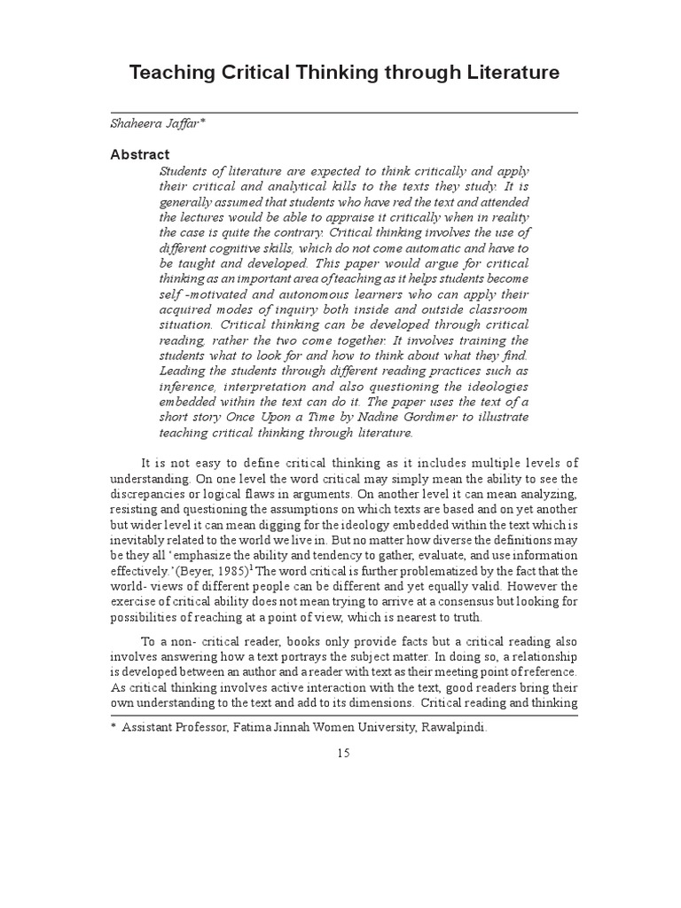 Critical Thinking in Literature Education | PDF | Critical Thinking ...