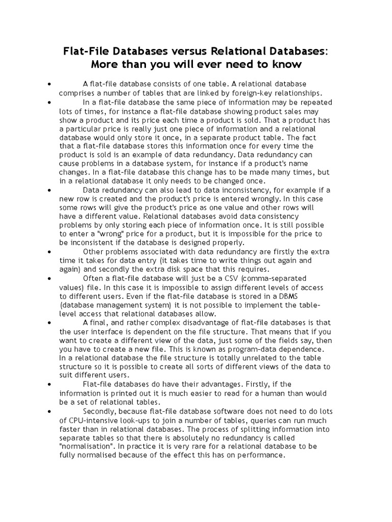 FlatFile Vs Relational PDF Relational Database Databases