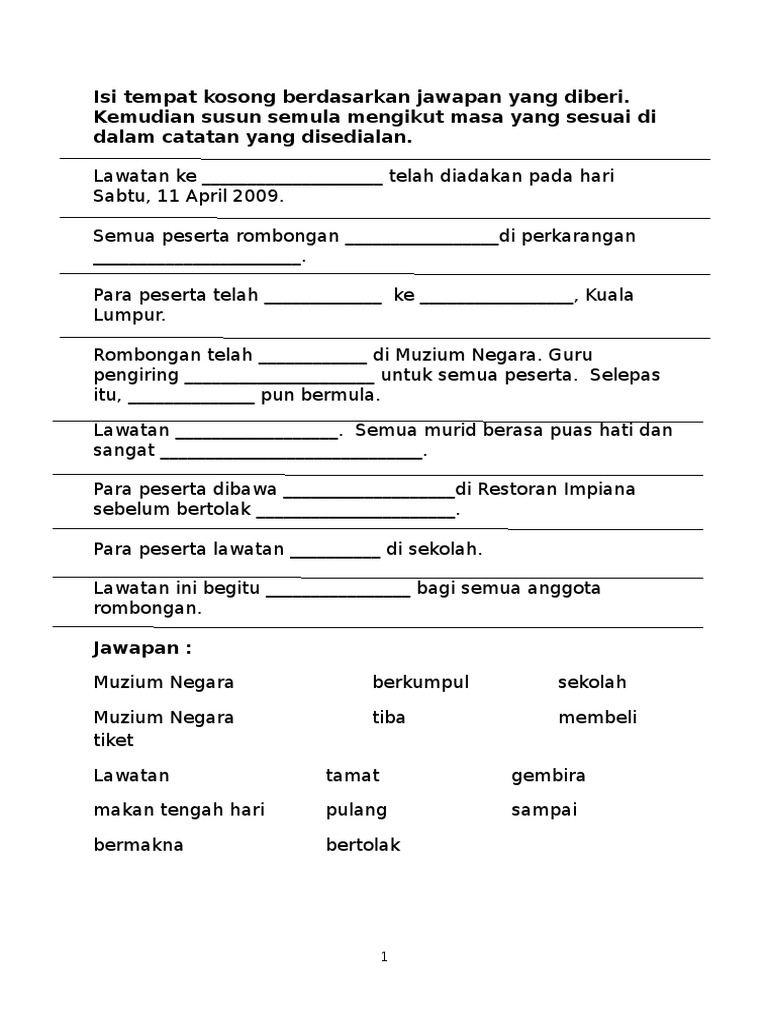 Isi Tempat Kosong Berdasarkan Jawapan Yang Diberi