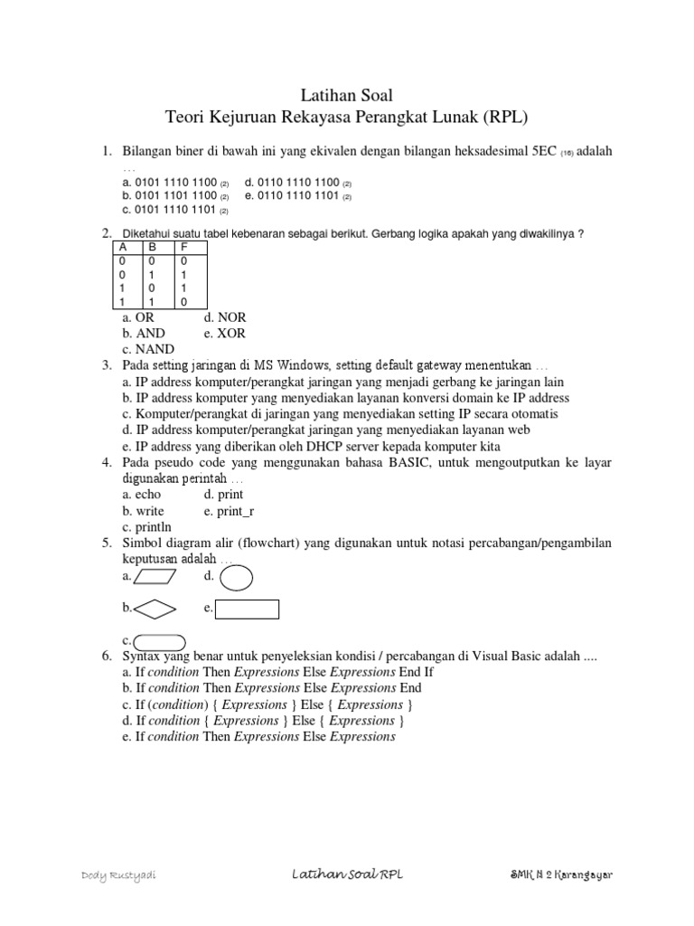  Latihan  Soal  Rekayasa  Perangkat  Lunak  Rpl 