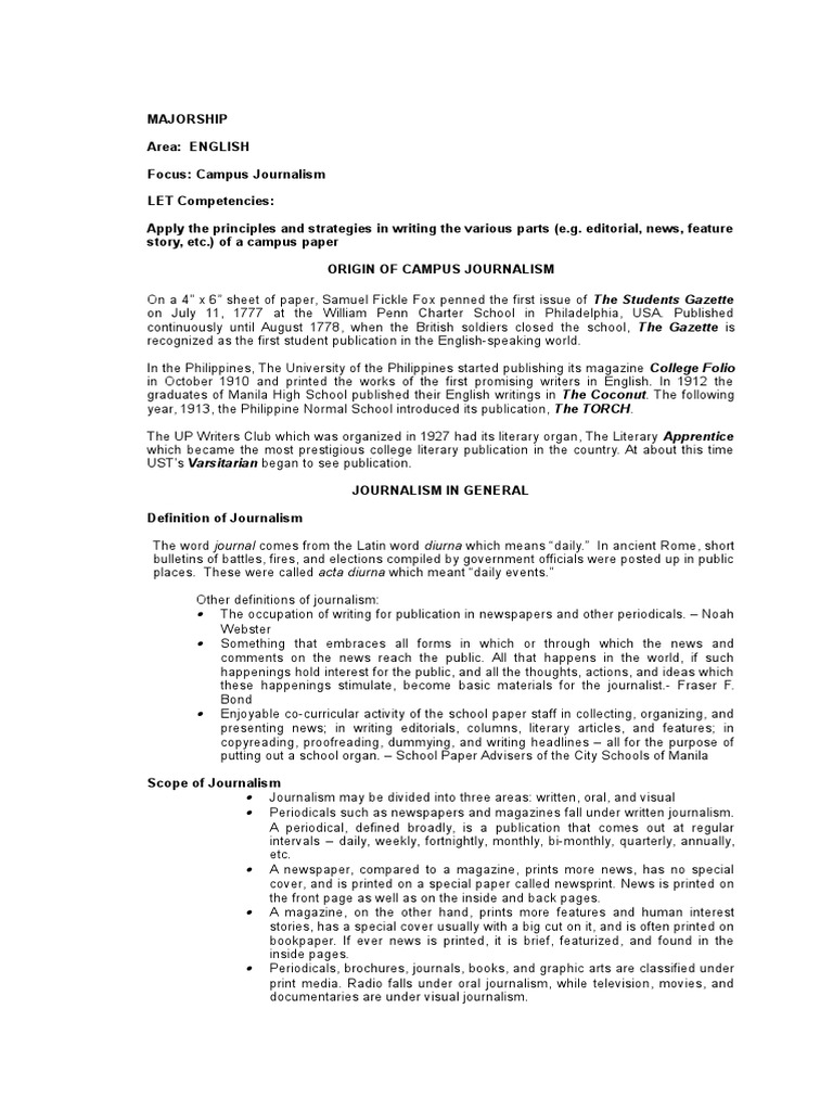 Campus Journalism PDF Journalism Freedom Of The Press