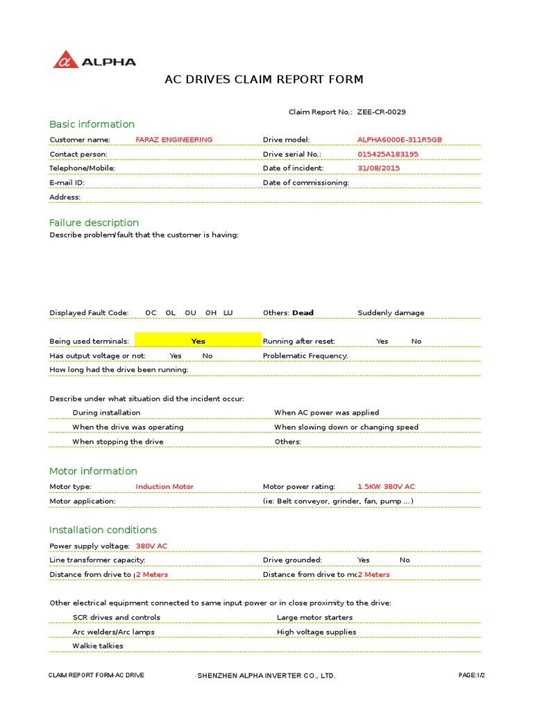 AC Drive Failure Report: ALPHA6000E | PDF | Electric Motor | Power Inverter