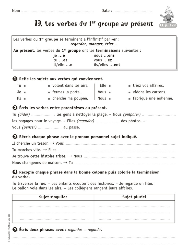 Le Sujet Du Verbe Ce1 Exercices Pdf Conjugaison CP | PDF | Verbe | Sujet (Grammaire)