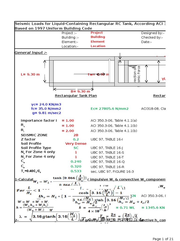 Seismic Design of Liquid Retaining Structures ACI 350 3R 06 Appendix B ...