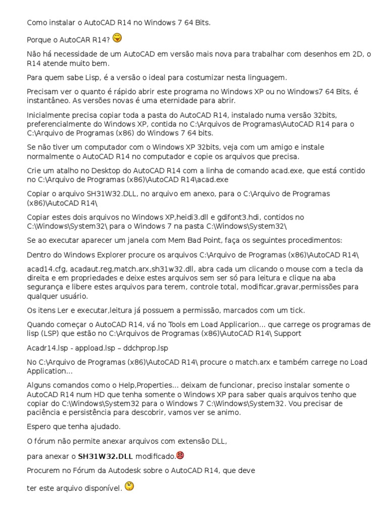 Como Instalar o AutoCAD R14 No Windows 7 64 Bits | PDF | Auto Cad ...