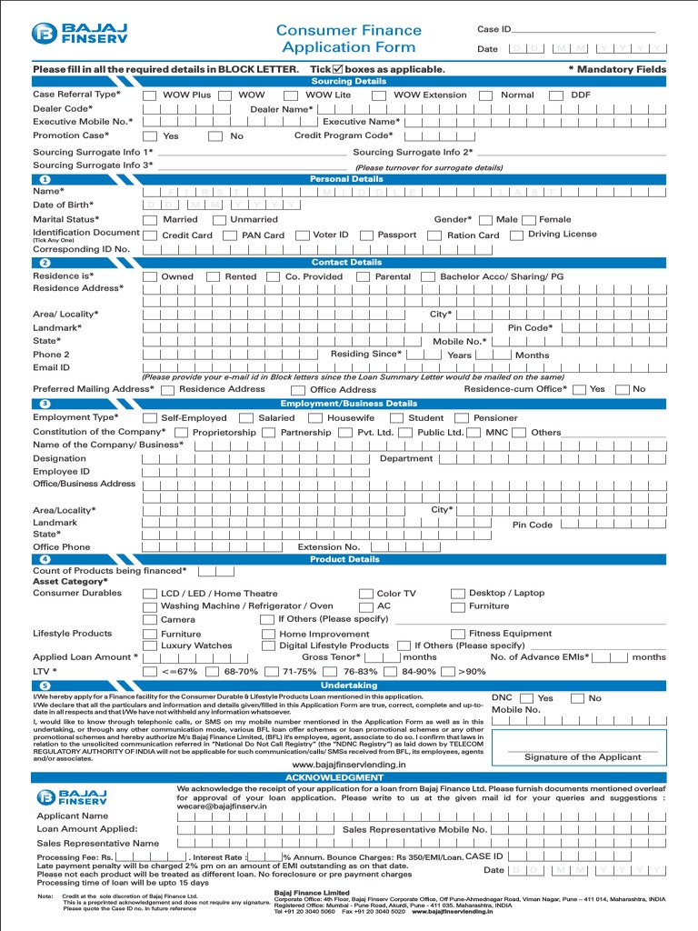 Bajaj Finance Consumer Loan Application | PDF | Identity Document ...
