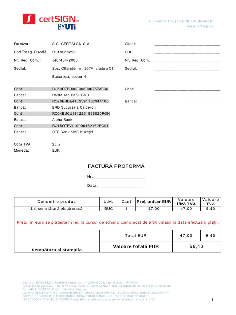 Factura Proforma-Certsign | PDF