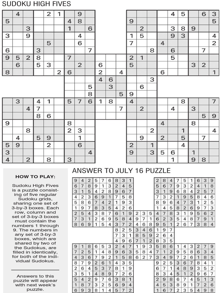 Printable Sudoku High-Five, July 23 | PDF | Design Of Experiments | Abstract Strategy Games