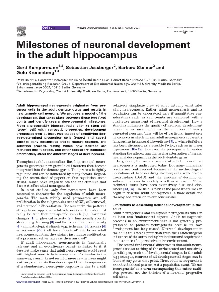 Milestones of Neuronal Development in The Adult Hippocampus | PDF ...