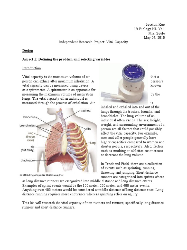 Vital capacity irp student s t test mean