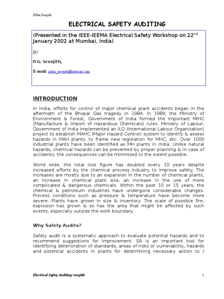 Electrical Safety Auditing Article Audit Safety