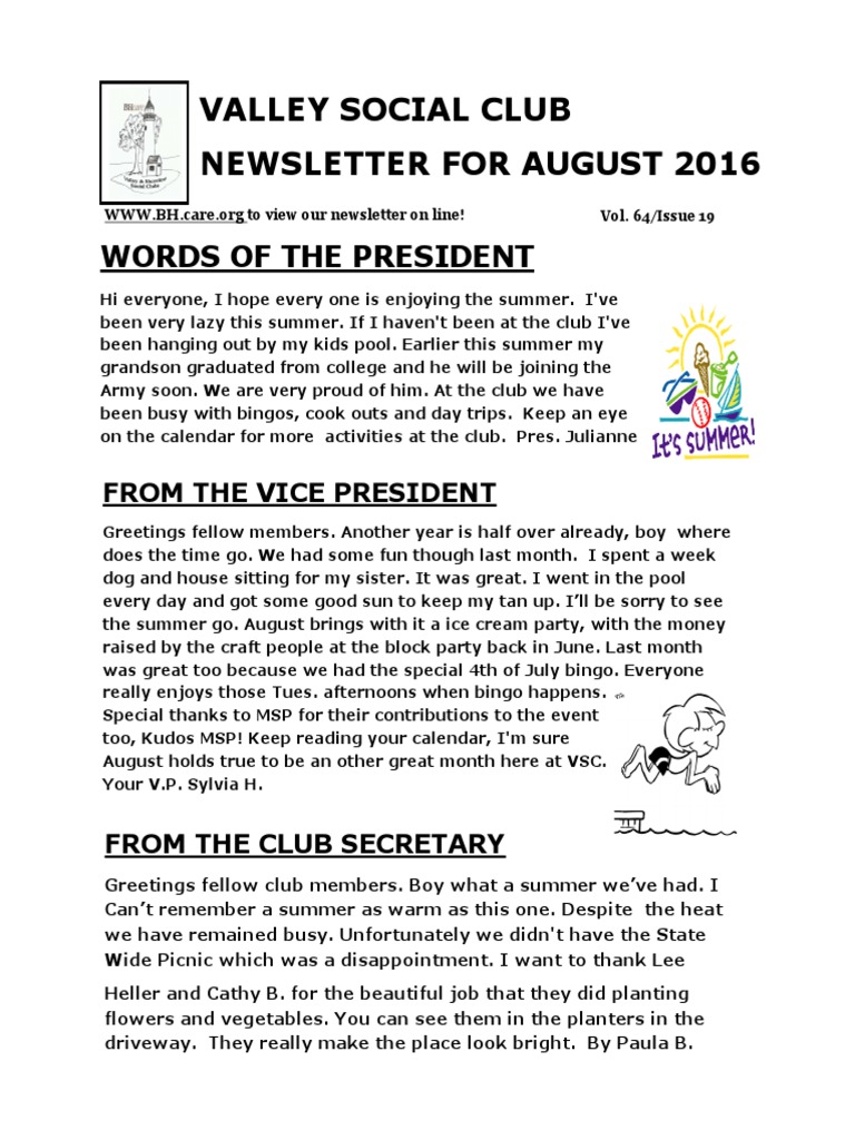 VSC August Newsletter For 2016 | PDF | Leisure