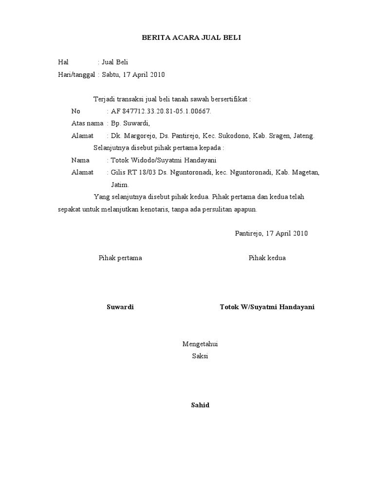Jangan Keliru Begini Contoh Surat Perjanjian Jual Beli Tanah Yang Benar