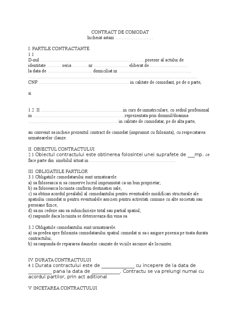 Contract de Comodat | PDF