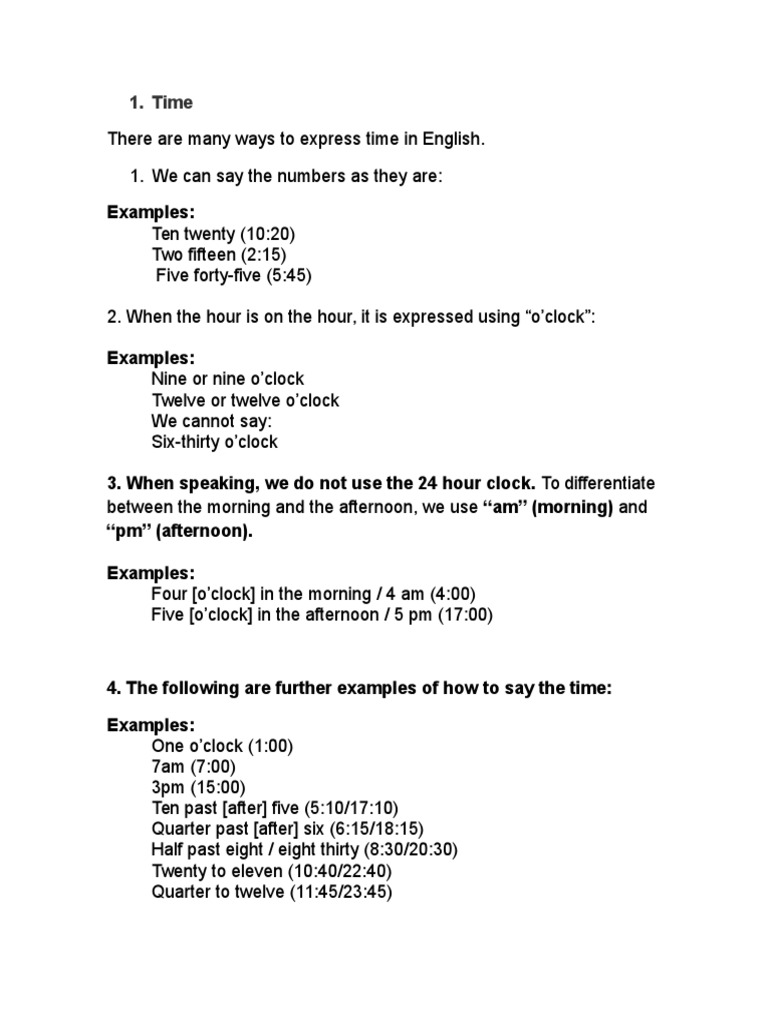 Examples of Telling Time in English | PDF