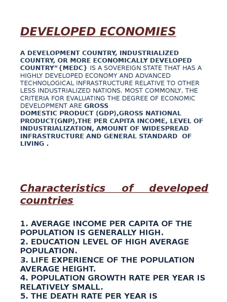 Characteristics of Developed vs Developing Countries | PDF | Developing ...